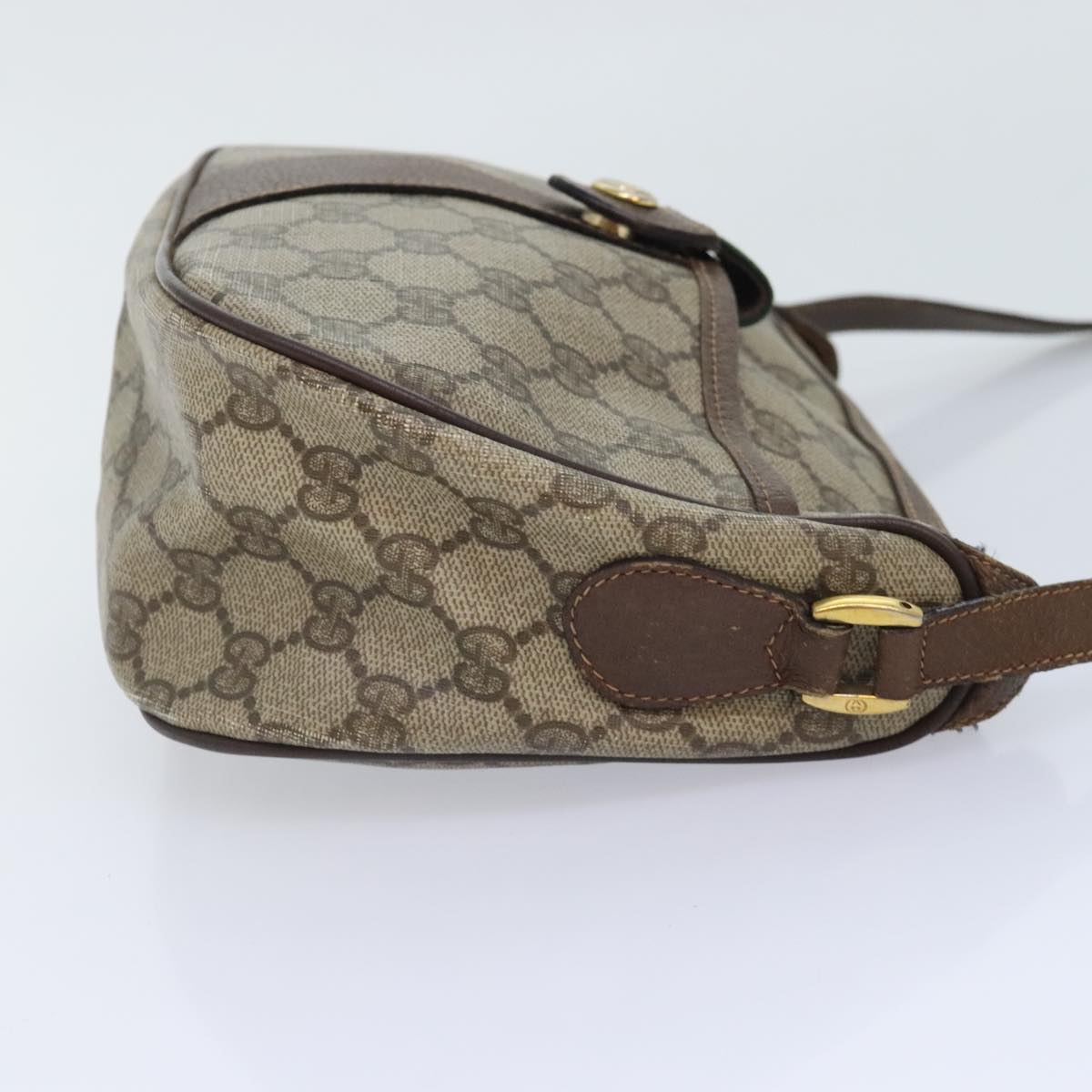 GUCCI GG Canvas Web Sherry Line Shoulder Bag PVC Leather Beige Green Auth th5295