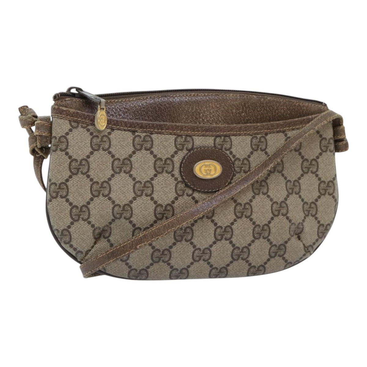 GUCCI GG Canvas Shoulder Bag PVC Leather Beige Auth th5296