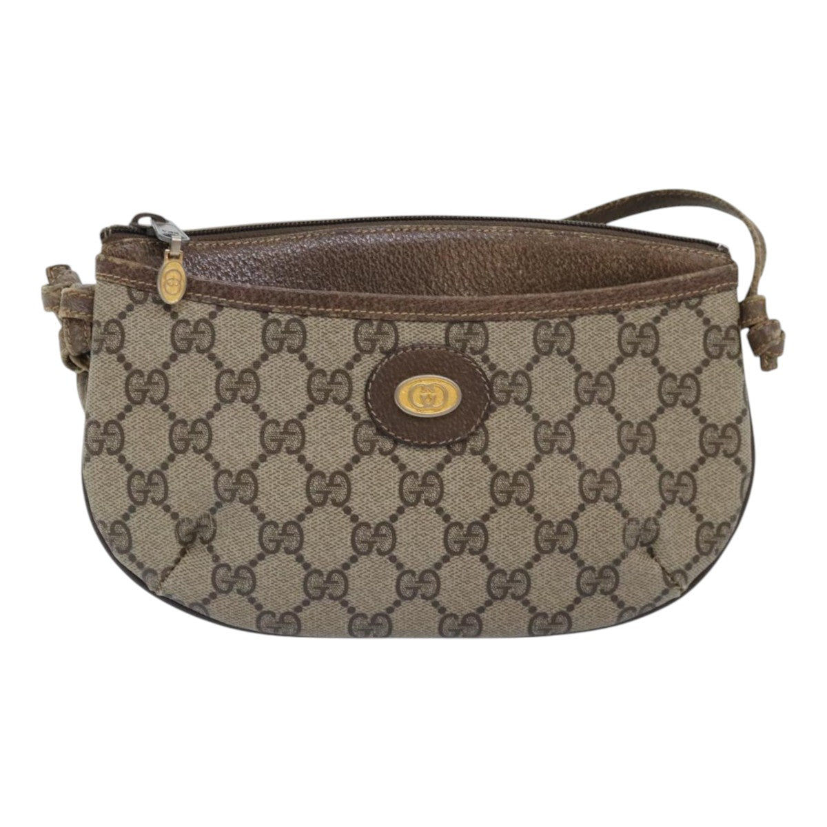 GUCCI GG Canvas Shoulder Bag PVC Leather Beige Auth th5296 - 0