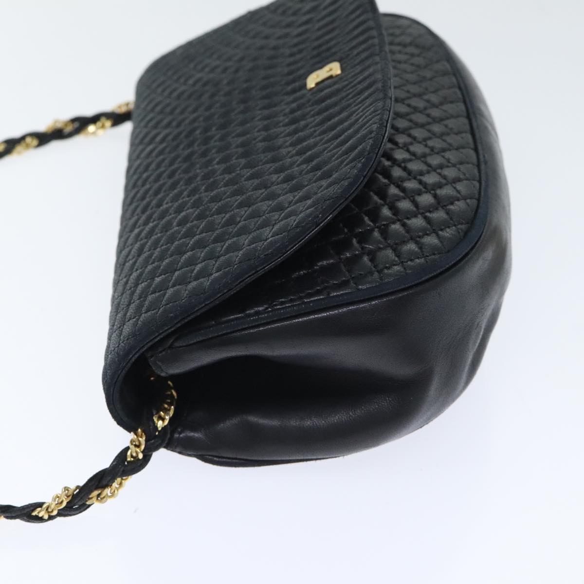 BALLY Quilted Chain Shoulder Bag Leather Black Gold Auth th5298