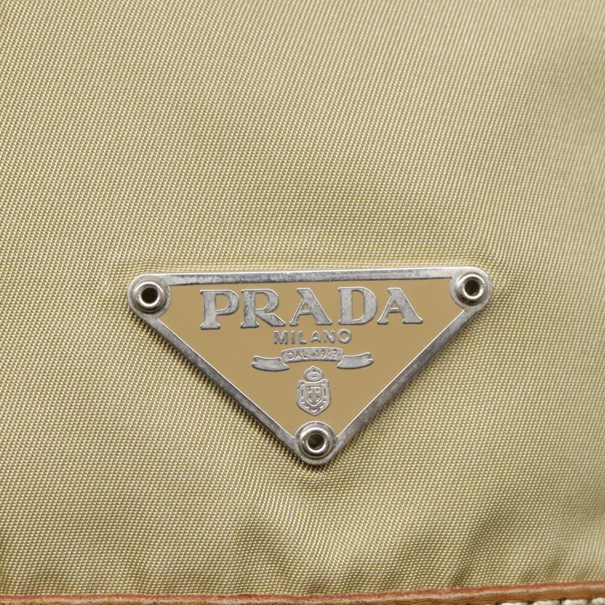 PRADA Shoulder Bag Nylon Beige Silver Auth th5302