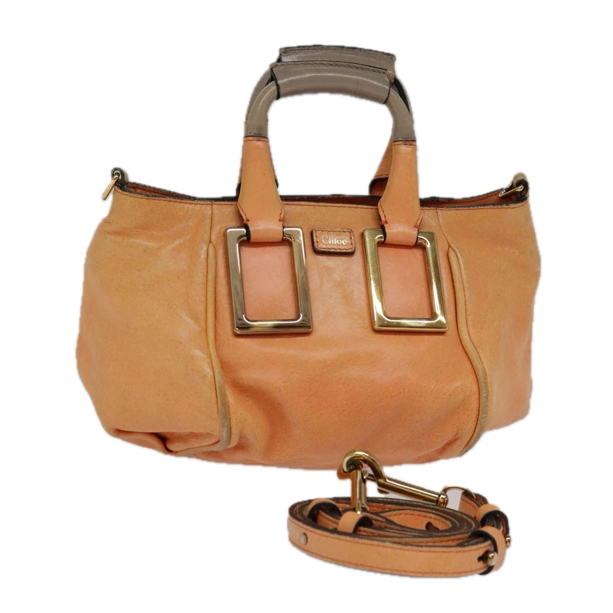 Chloe Etel Shoulder Bag Leather 2way Orange Gold Auth th5309