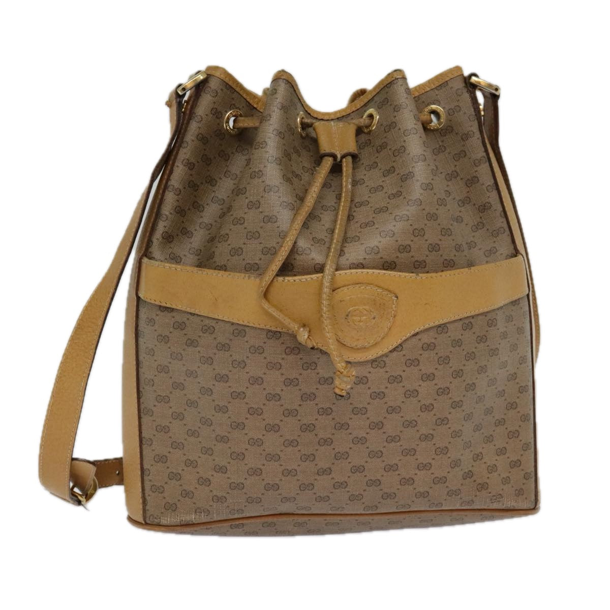 GUCCI Micro GG Supreme Shoulder Bag Beige Gold Auth th5315