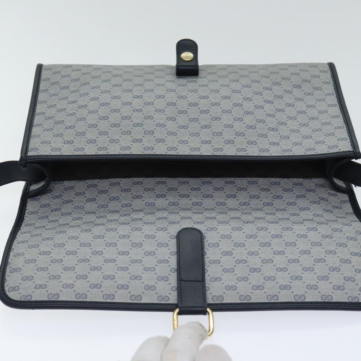 GUCCI Micro GG Supreme Shoulder Bag Navy Gold 001 115 2681 Auth th5318