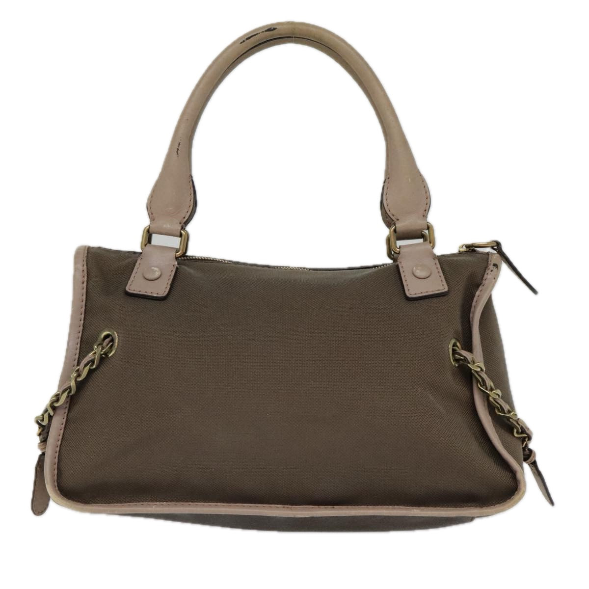 Chloe Hand Bag Canvas Leather Brown Gold Auth th5319