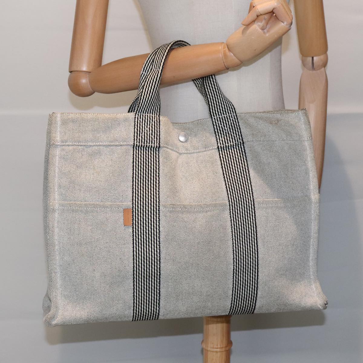 HERMES New Fourre Tout MM Tote Bag Canvas Gray Silver Auth th5320