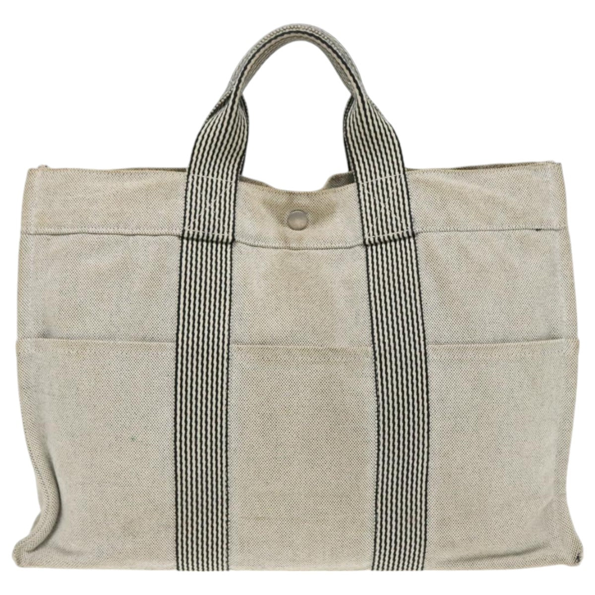 HERMES New Fourre Tout MM Tote Bag Canvas Gray Silver Auth th5320 - 0