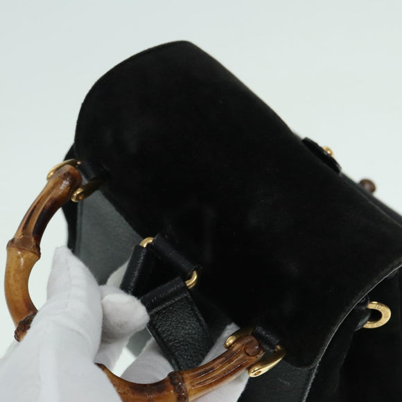 GUCCI Bamboo Backpack Suede Leather Black Gold 003 1956 0030 Auth th5335