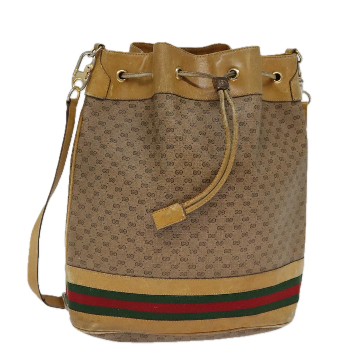 GUCCI Micro GG Canvas Web Sherry Line Shoulder Bag Beige Gold Auth th5337