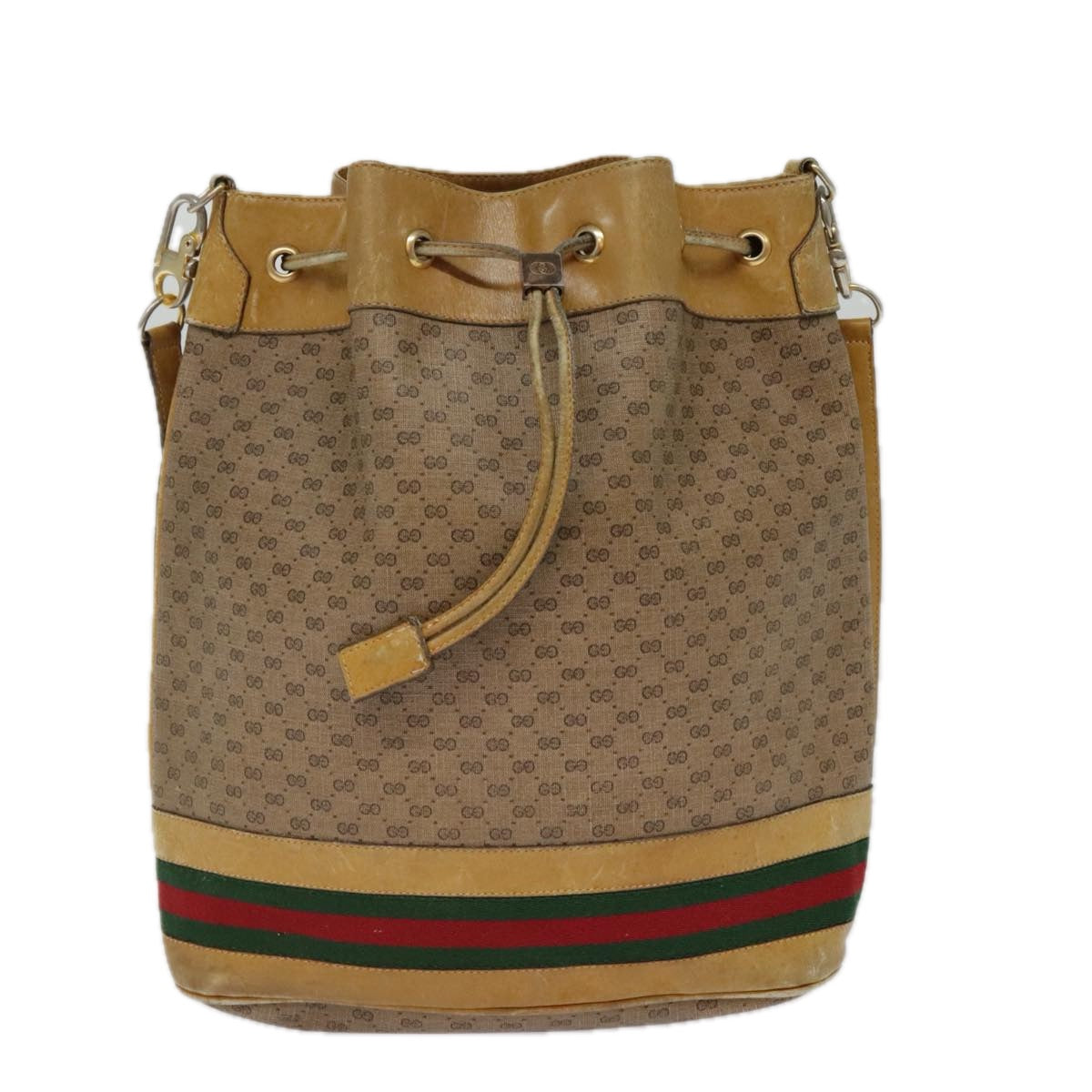 GUCCI Micro GG Canvas Web Sherry Line Shoulder Bag Beige Gold Auth th5337 - 0