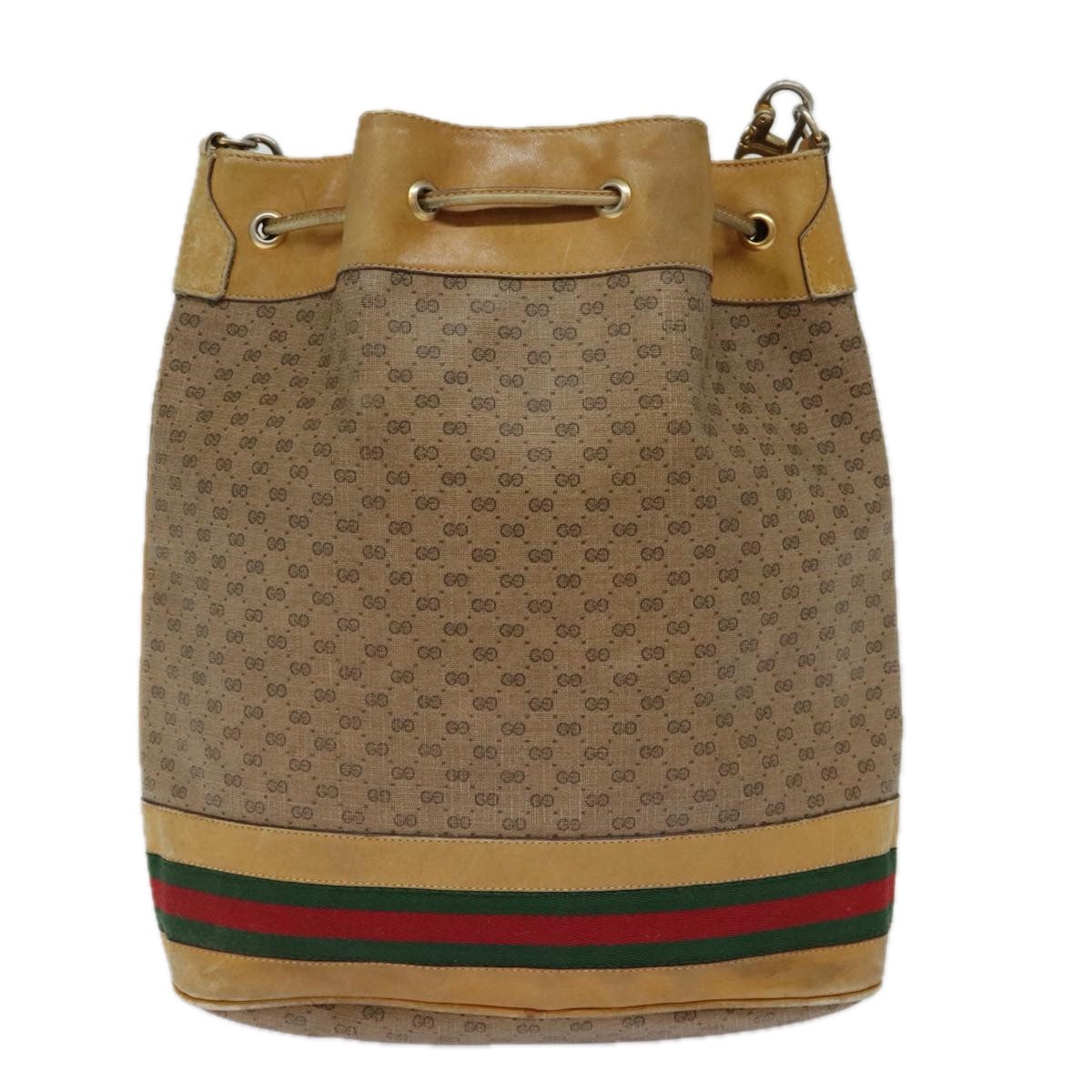 GUCCI Micro GG Canvas Web Sherry Line Shoulder Bag Beige Gold Auth th5337