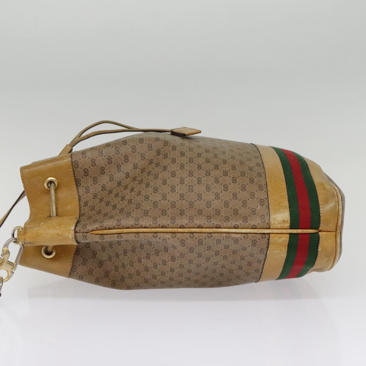 GUCCI Micro GG Canvas Web Sherry Line Shoulder Bag Beige Gold Auth th5337