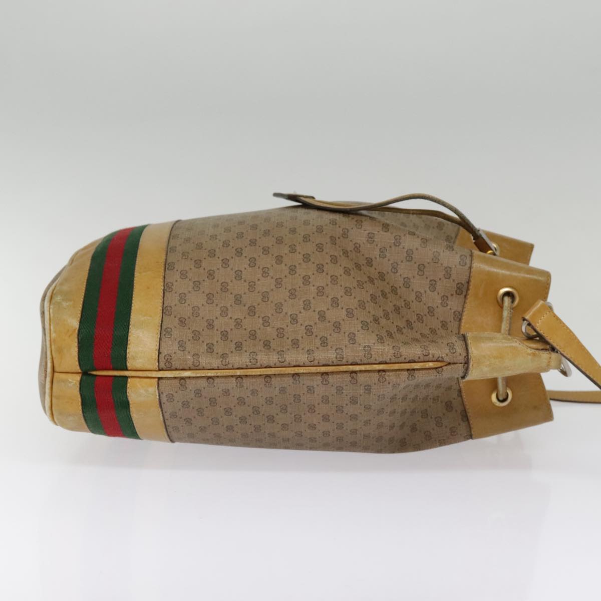 GUCCI Micro GG Canvas Web Sherry Line Shoulder Bag Beige Gold Auth th5337