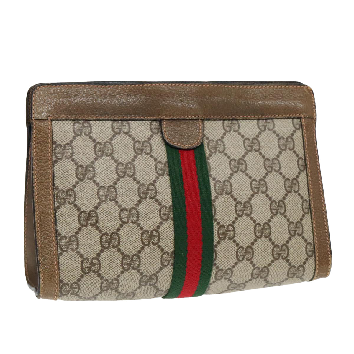 GUCCI GG Supreme Web Sherry Line Clutch Bag PVC Beige 89 01 001 Auth th5344