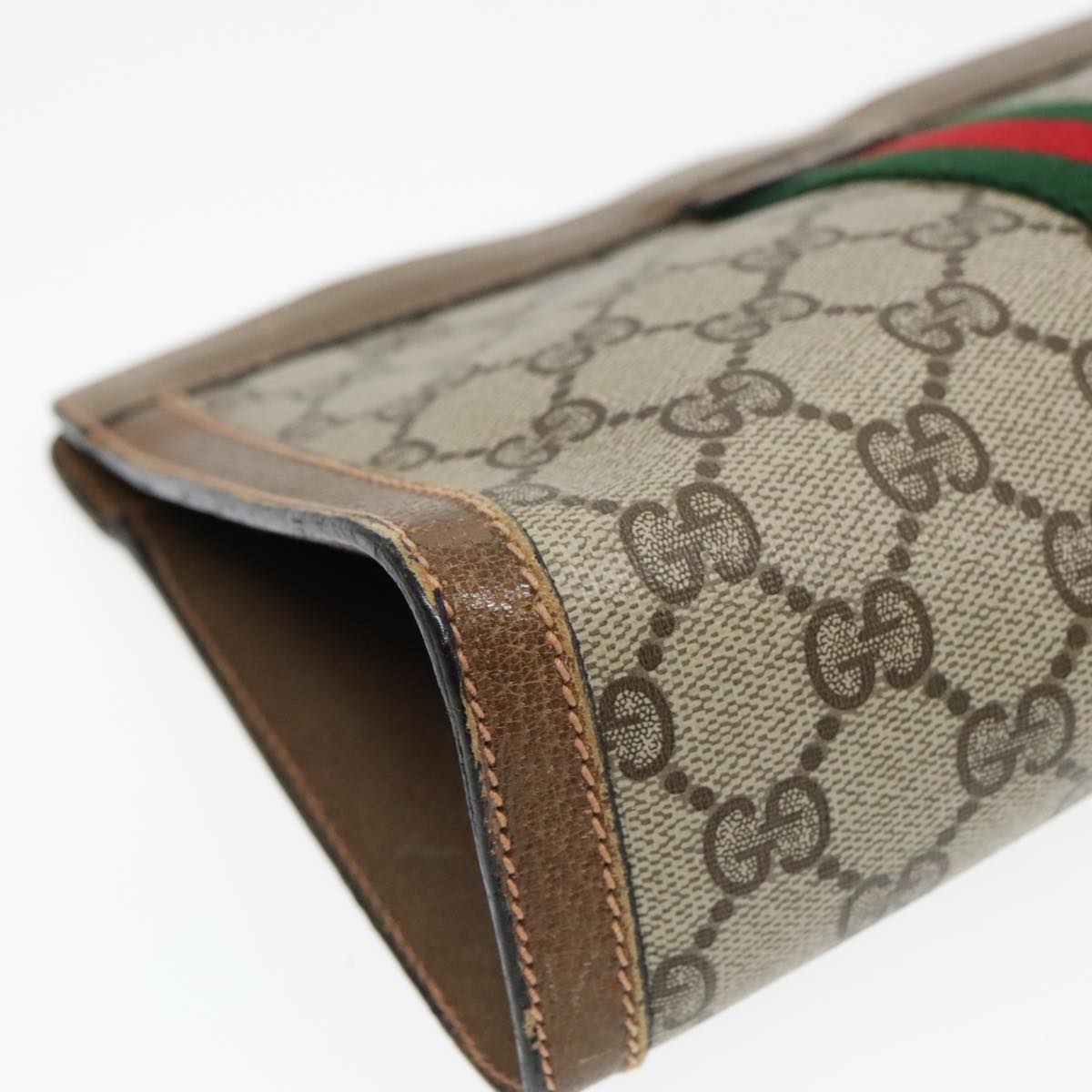 GUCCI GG Supreme Web Sherry Line Clutch Bag PVC Beige 89 01 001 Auth th5344