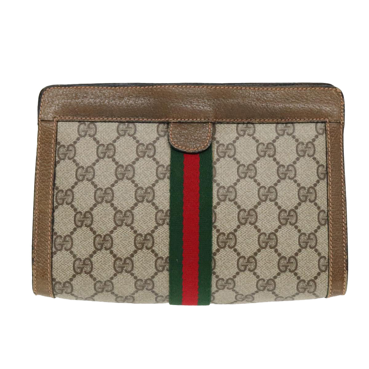 GUCCI GG Supreme Web Sherry Line Clutch Bag PVC Beige 89 01 001 Auth th5344 - 0