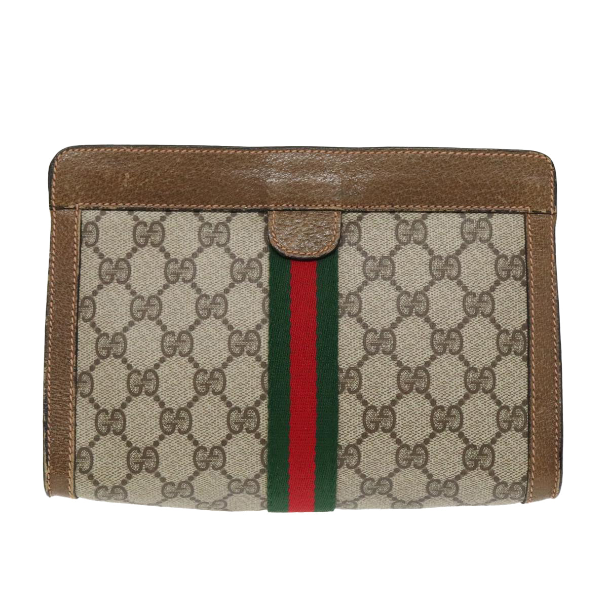 GUCCI GG Supreme Web Sherry Line Clutch Bag PVC Beige 89 01 001 Auth th5344