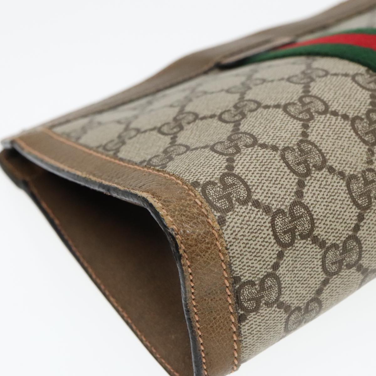 GUCCI GG Supreme Web Sherry Line Clutch Bag PVC Beige 89 01 001 Auth th5344