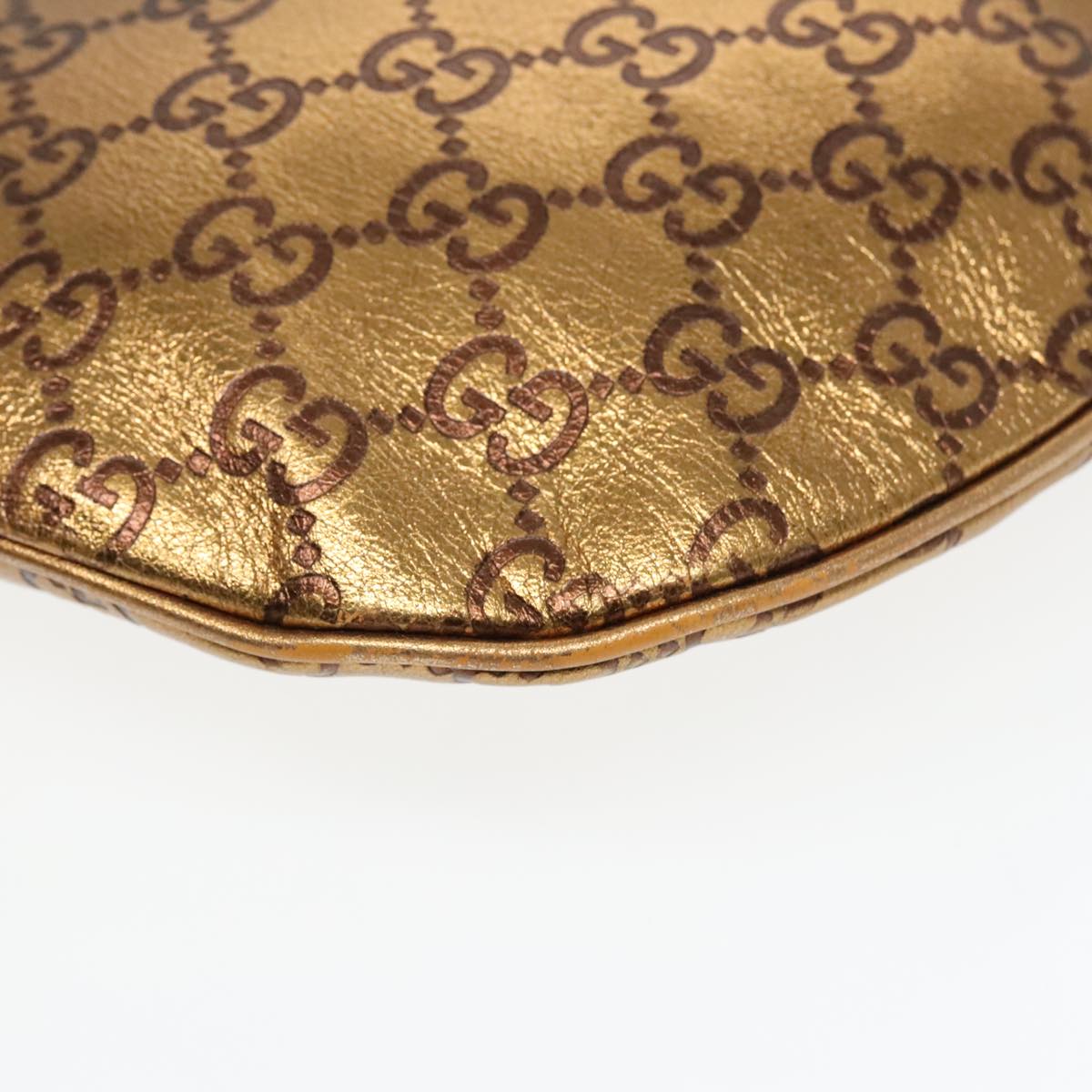 GUCCI GG Canvas Shoulder Bag Leather Gold Auth th5350