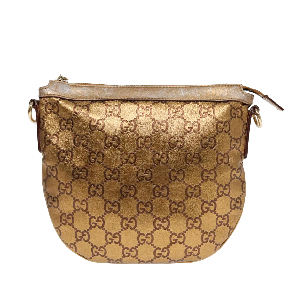 GUCCI GG Canvas Shoulder Bag Leather Gold Auth th5350