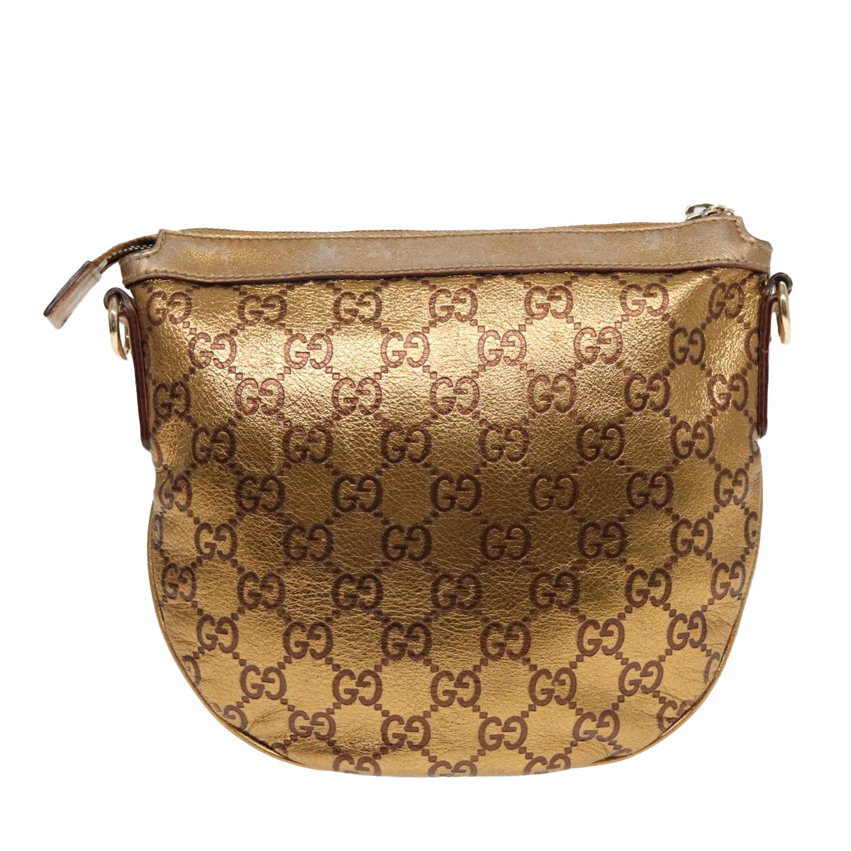 GUCCI GG Canvas Shoulder Bag Leather Gold Auth th5350 - 0