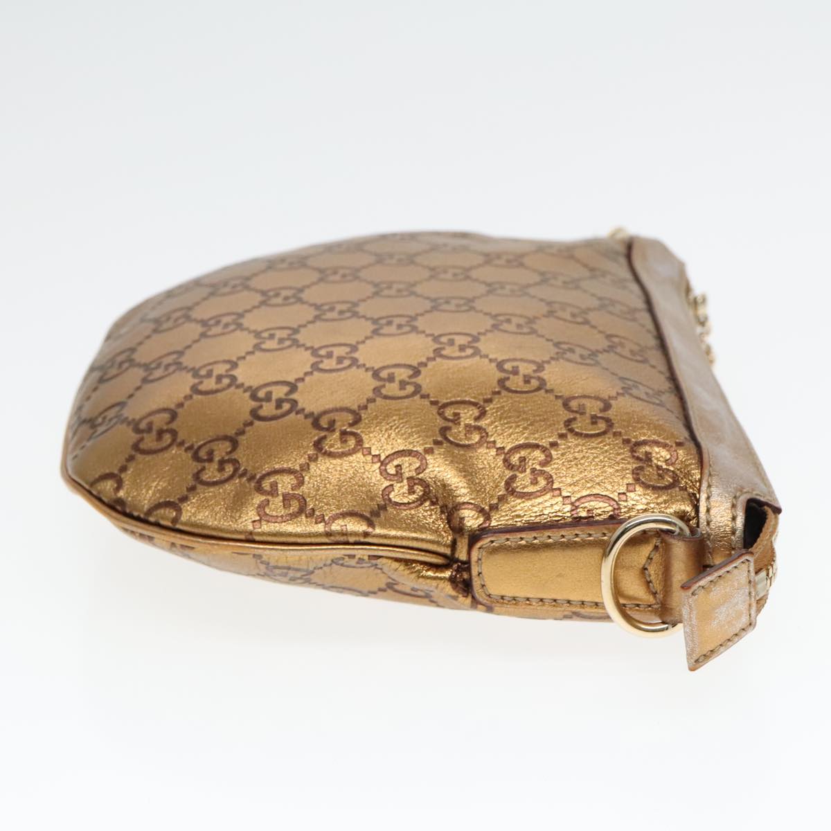 GUCCI GG Canvas Shoulder Bag Leather Gold Auth th5350