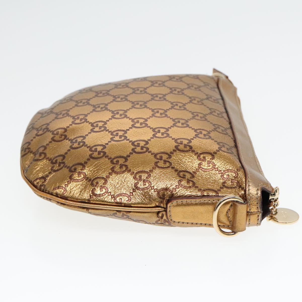 GUCCI GG Canvas Shoulder Bag Leather Gold Auth th5350