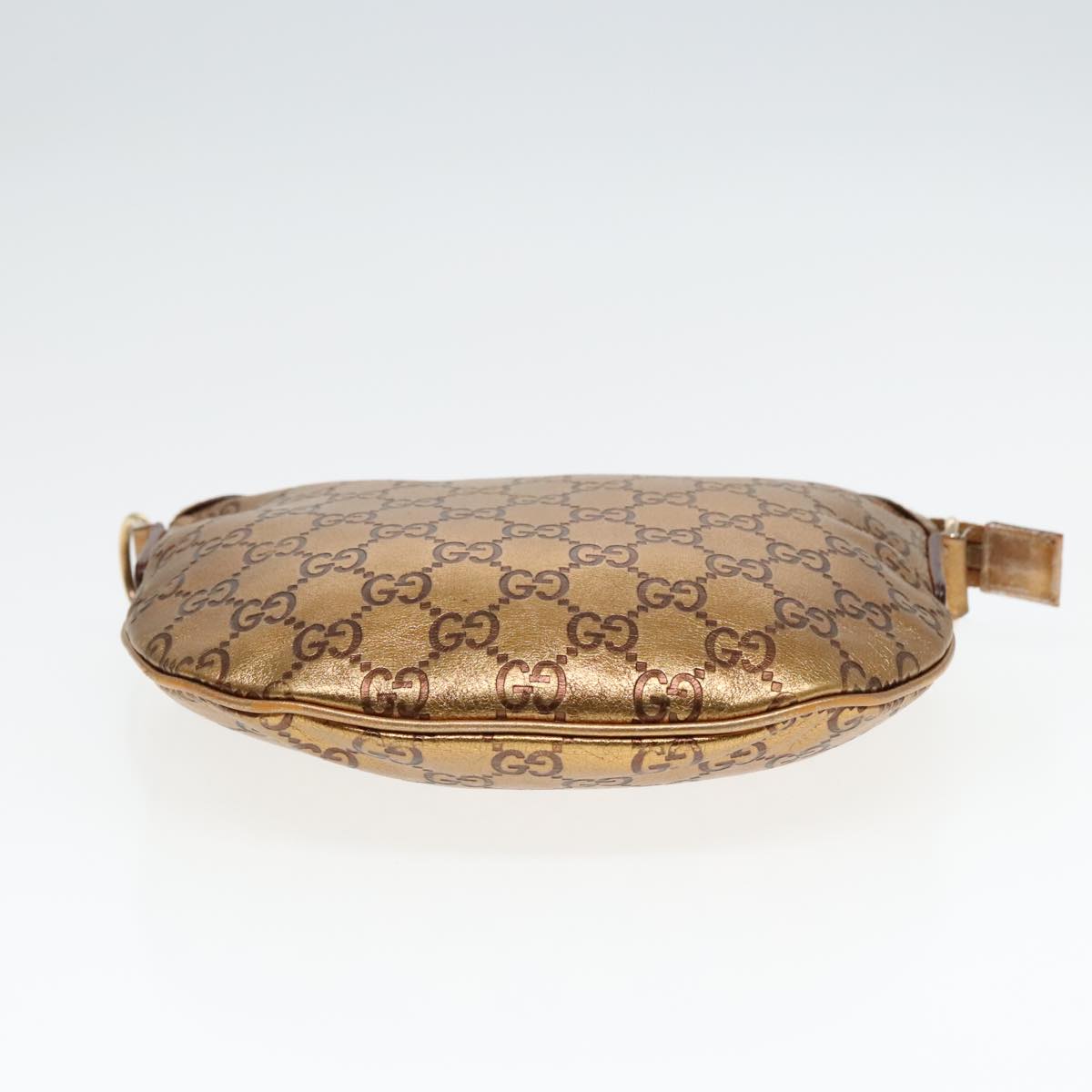 GUCCI GG Canvas Shoulder Bag Leather Gold Auth th5350