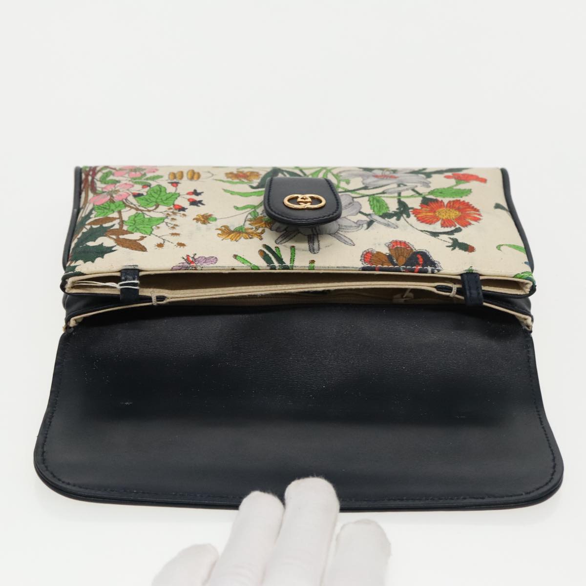 GUCCI Clutch Bag Canvas Beige Gold Auth th5362