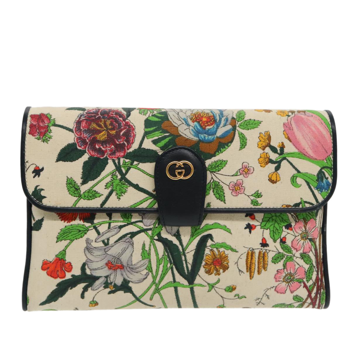 GUCCI Clutch Bag Canvas Beige Gold Auth th5362 - 0