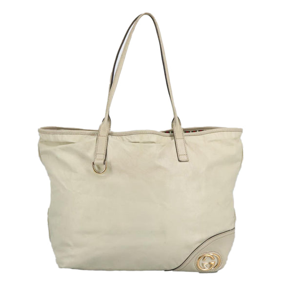 GUCCI Tote Bag Leather Beige Gold 169945 Auth th5379