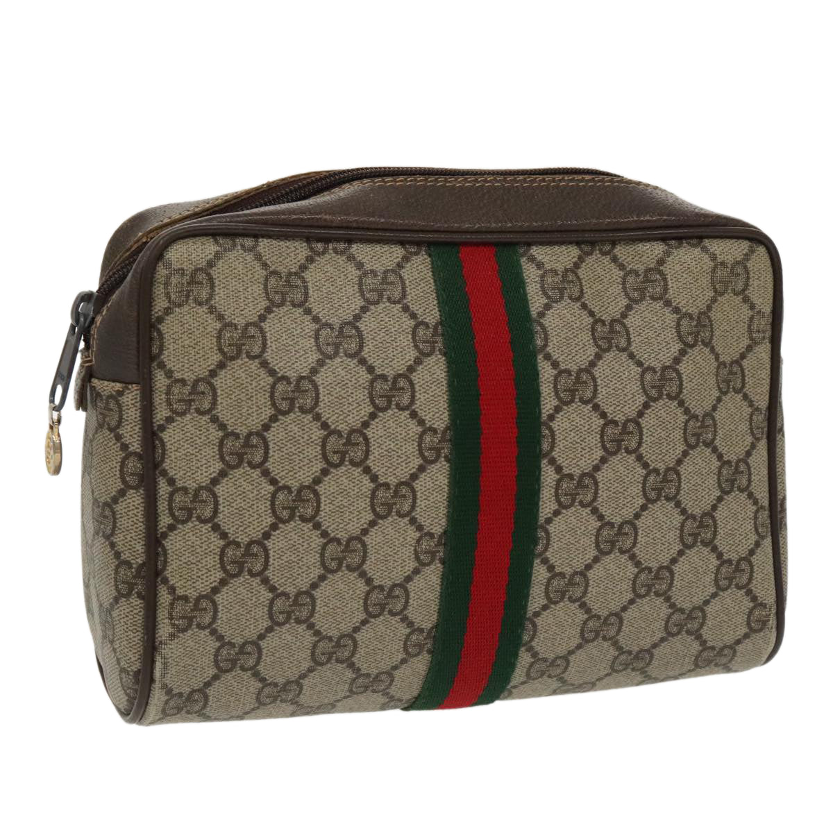 GUCCI GG Supreme Web Sherry Line Clutch Bag Beige 010 378 Auth th5385