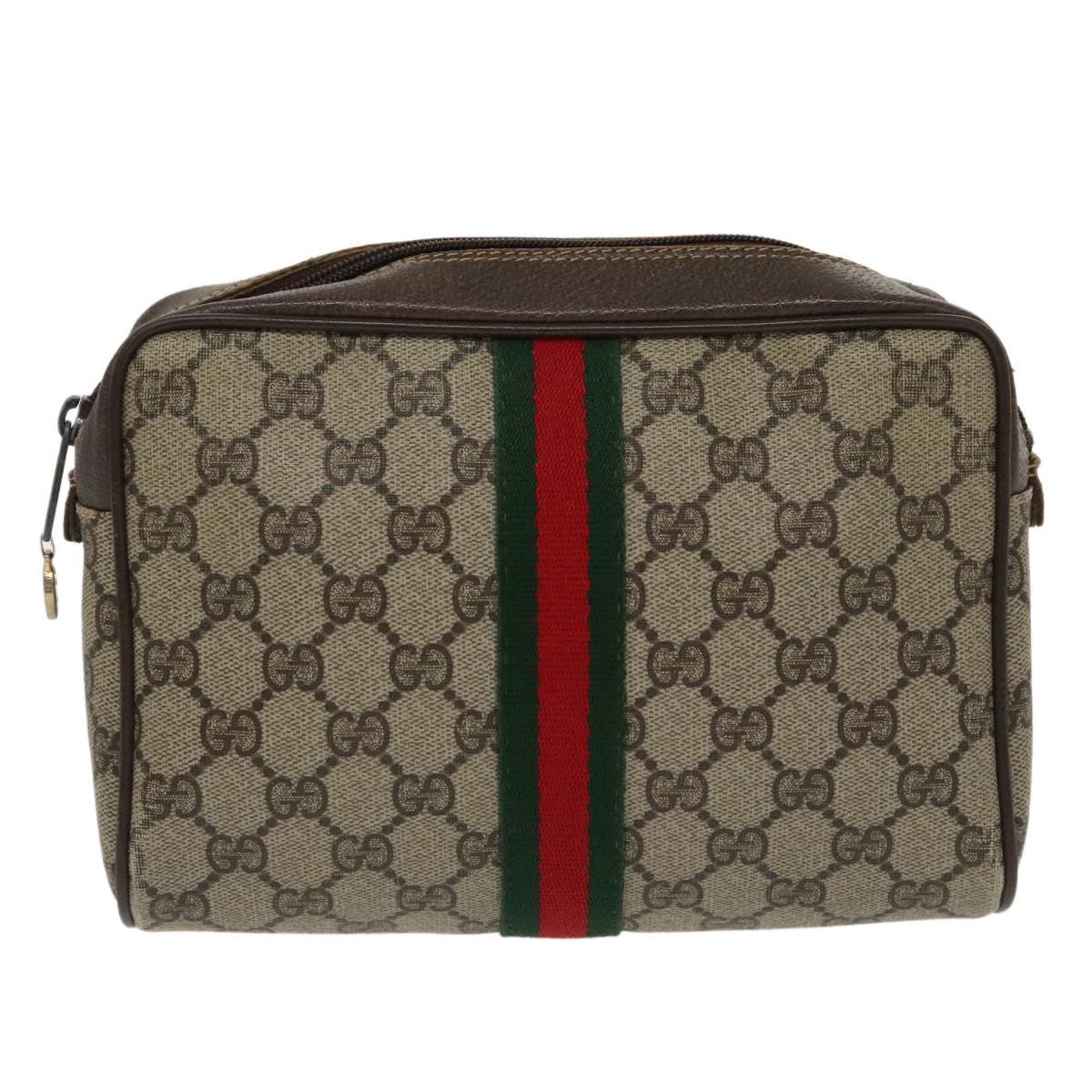 GUCCI GG Supreme Web Sherry Line Clutch Bag Beige 010 378 Auth th5385