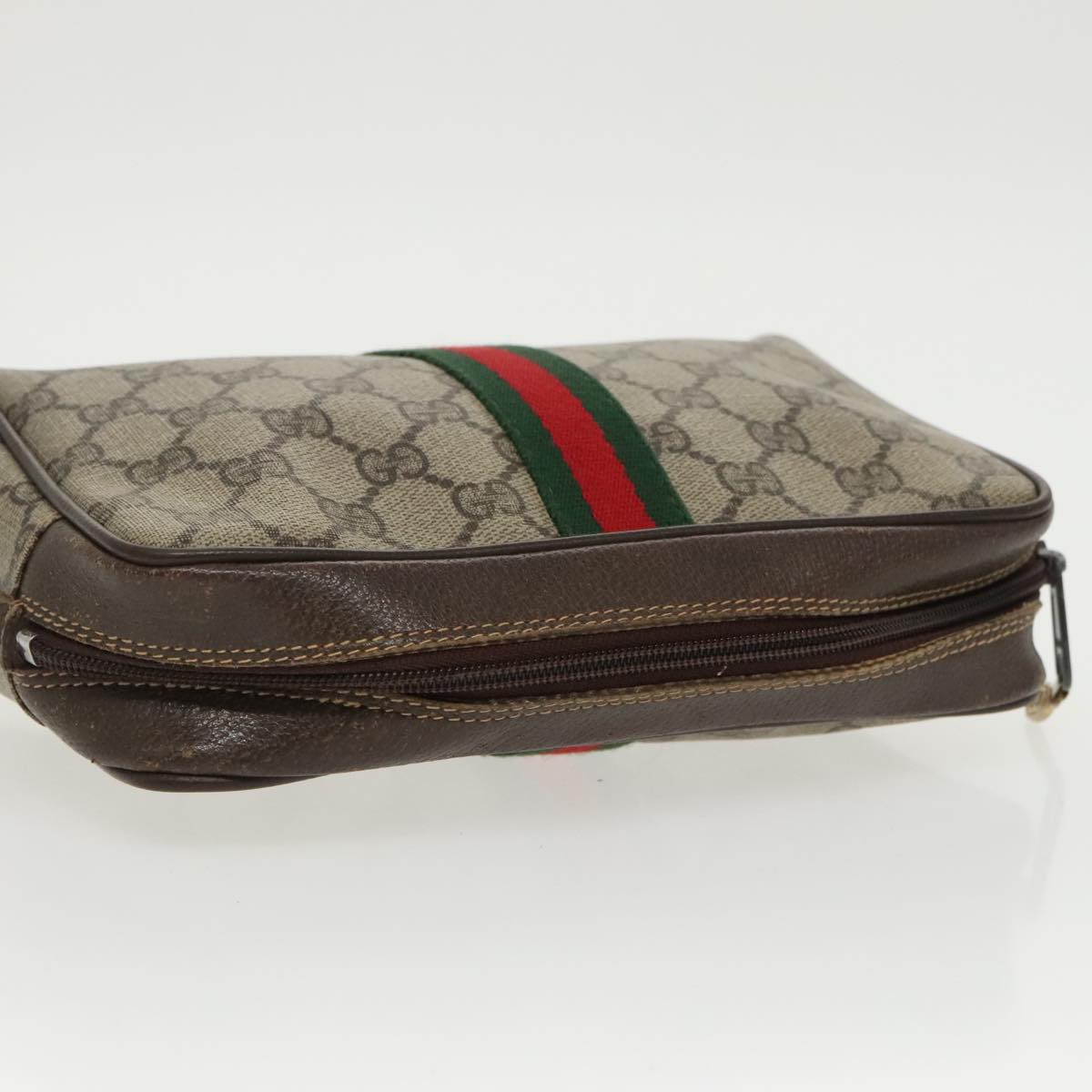 GUCCI GG Supreme Web Sherry Line Clutch Bag Beige 010 378 Auth th5385