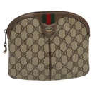 GUCCI GG Supreme Web Sherry Line Shoulder Bag PVC Beige Gold Auth th5386-13