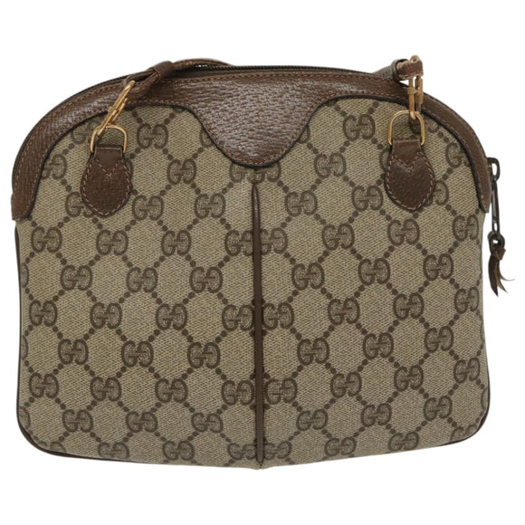 GUCCI GG Supreme Web Sherry Line Shoulder Bag PVC Beige Gold Auth th5386