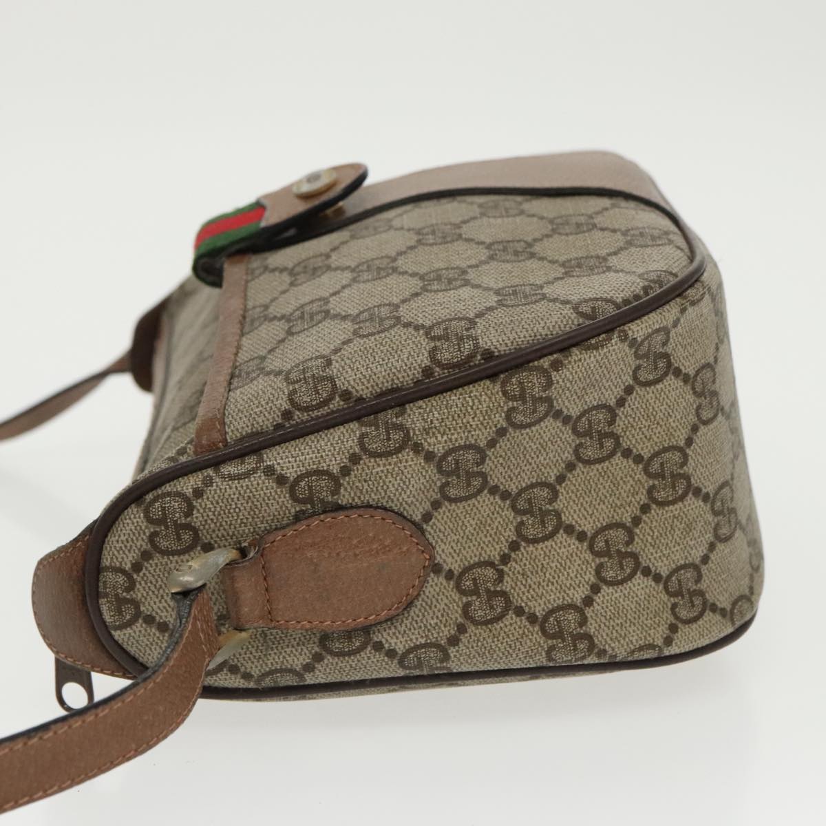 GUCCI GG Supreme Web Sherry Line Shoulder Bag PVC Beige Gold Auth th5387