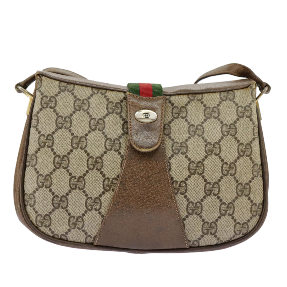 GUCCI GG Supreme Web Sherry Line Shoulder Bag PVC Beige Gold Red Auth th5398 - 0