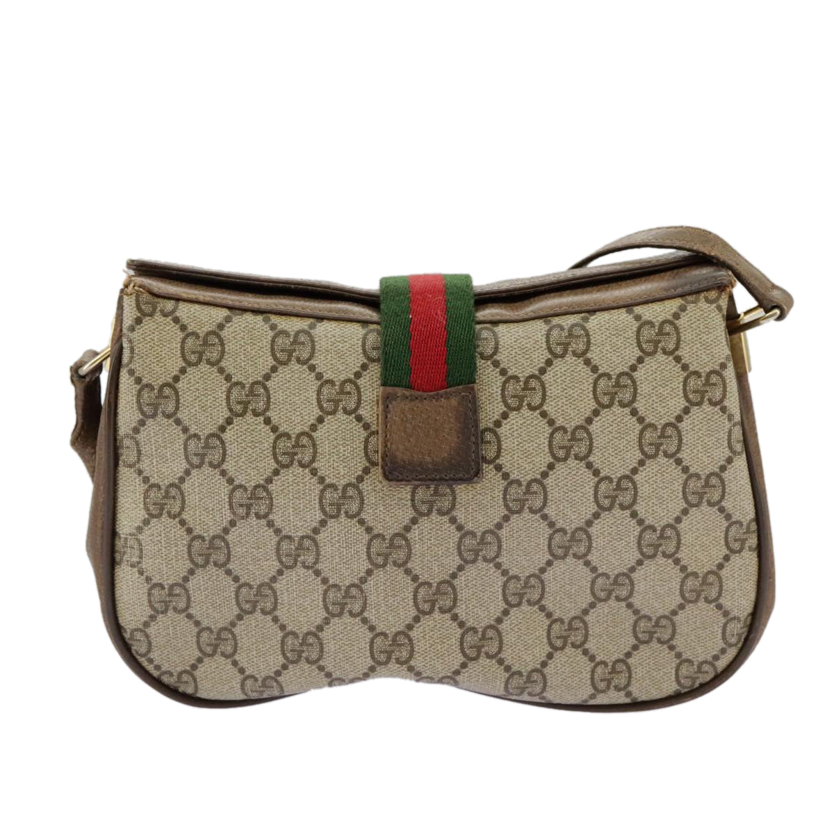 GUCCI GG Supreme Web Sherry Line Shoulder Bag PVC Beige Gold Red Auth th5398