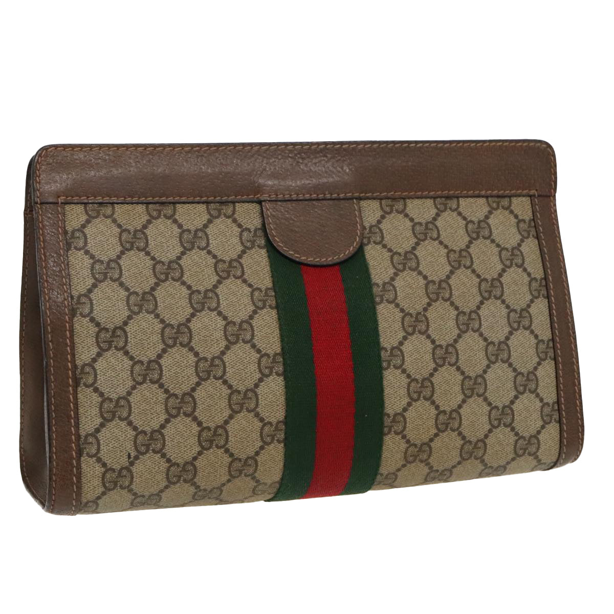 GUCCI GG Supreme Web Sherry Line Clutch Bag PVC Beige 84 014 2125 28 Auth th5404