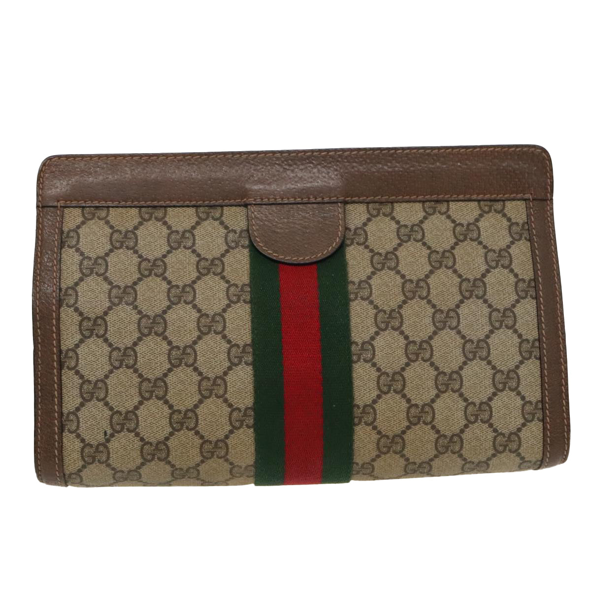 GUCCI GG Supreme Web Sherry Line Clutch Bag PVC Beige 84 014 2125 28 Auth th5404 - 0