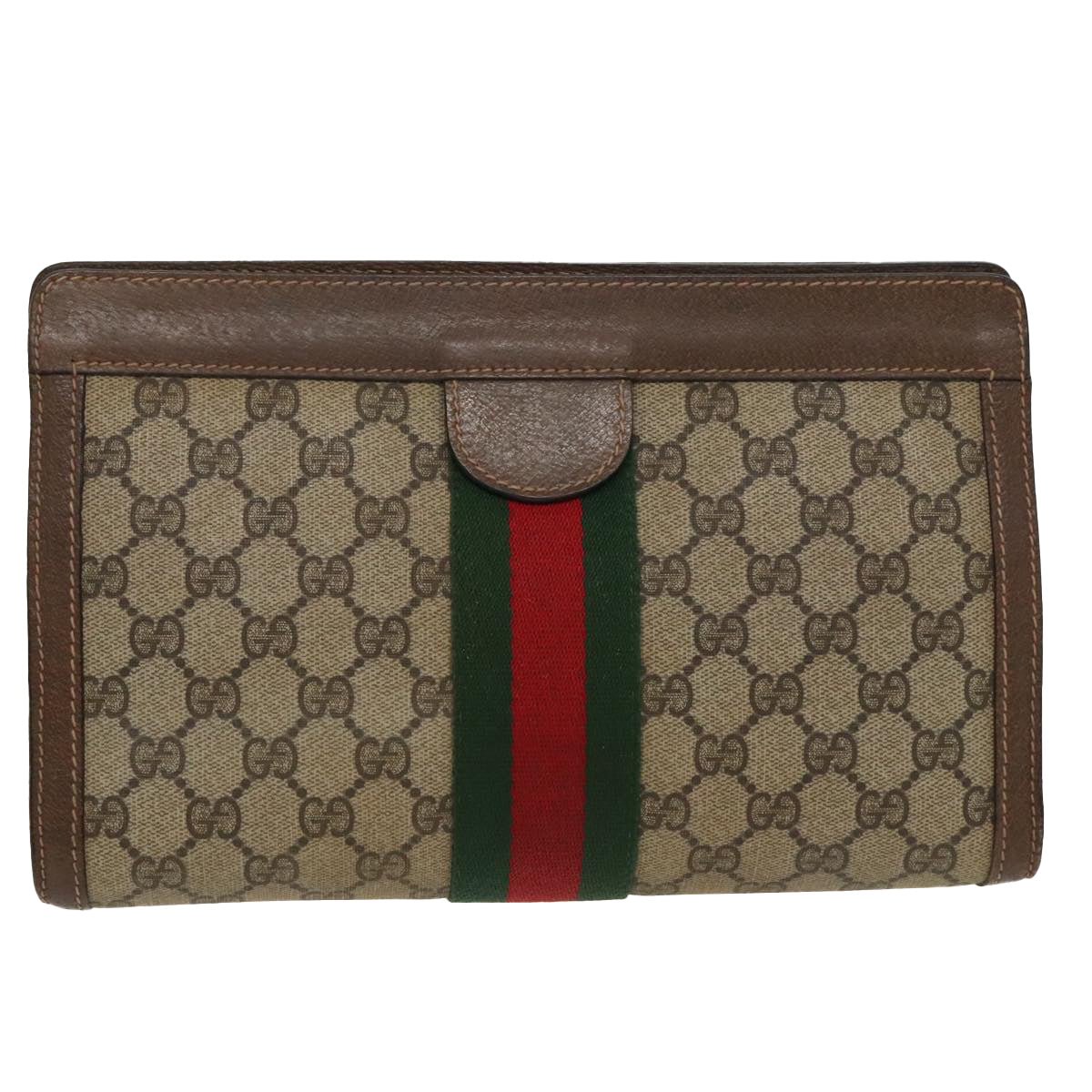 GUCCI GG Supreme Web Sherry Line Clutch Bag PVC Beige 84 014 2125 28 Auth th5404