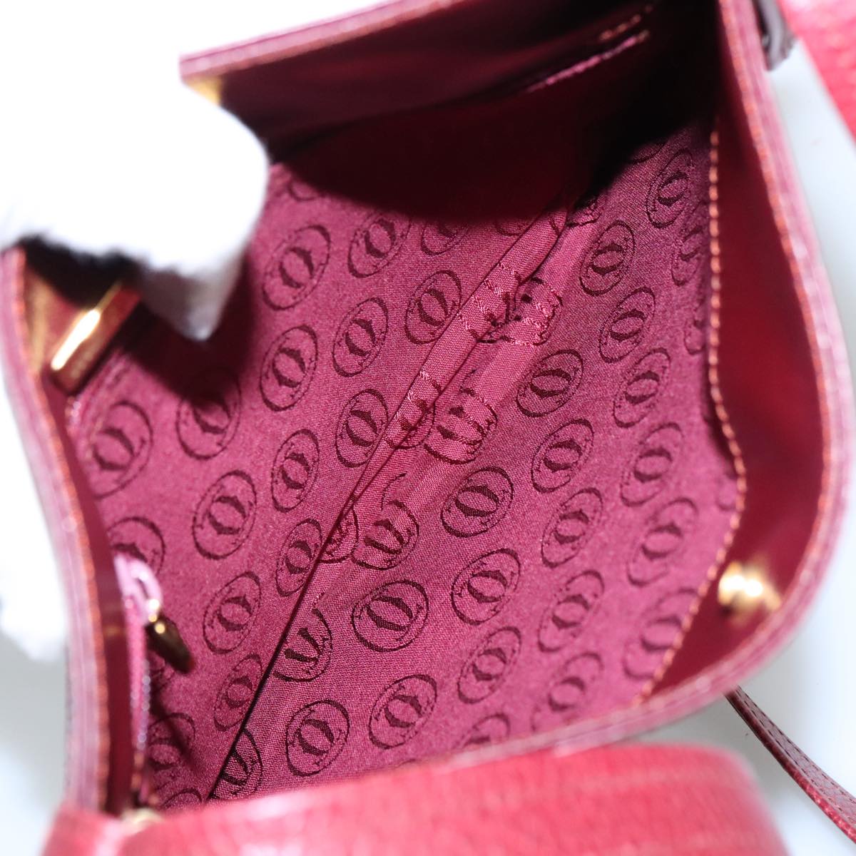 CARTIER Shoulder Bag Leather Red Gold Auth th5408