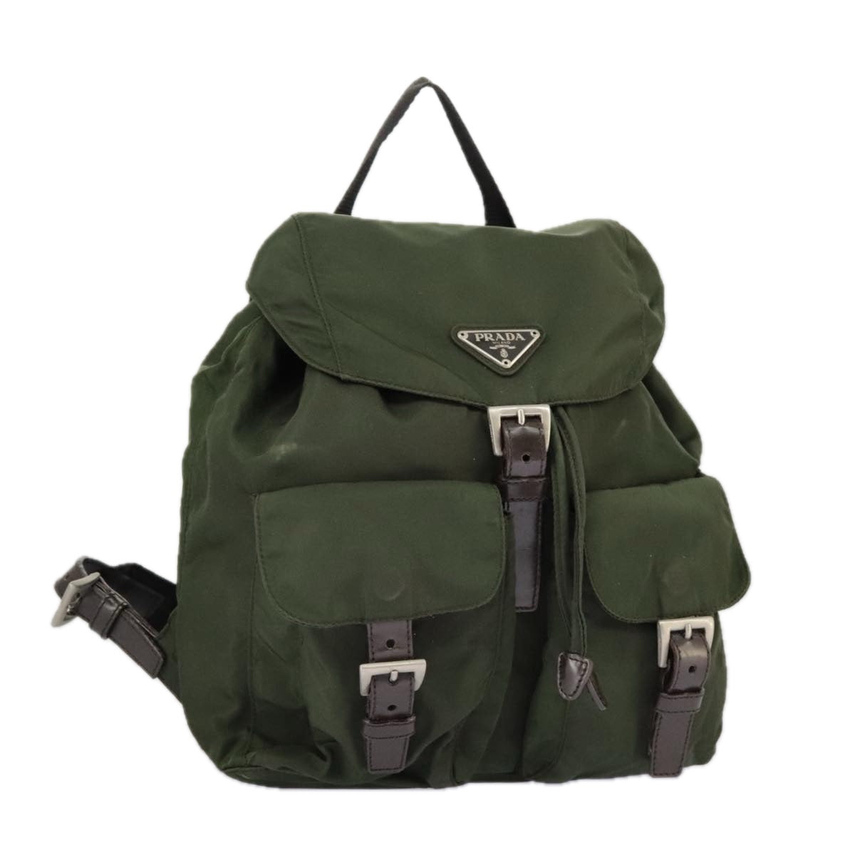 PRADA Backpack Nylon Khaki Silver Auth th5425