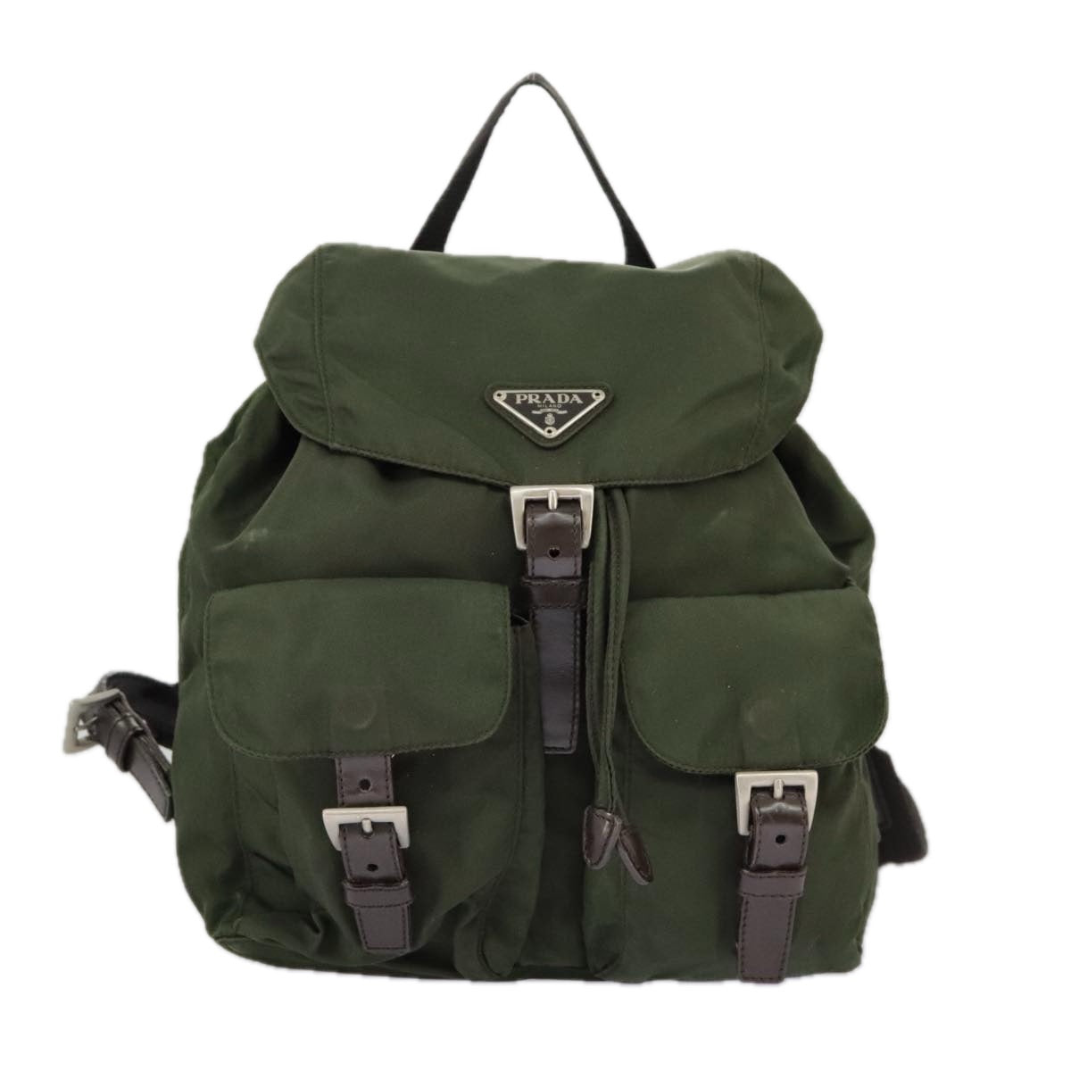 PRADA Backpack Nylon Khaki Silver Auth th5425