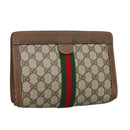 GUCCI GG Plus Supreme web sherry Clutch Bag PVC Leather Beige Auth th5429-1