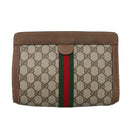 GUCCI GG Plus Supreme web sherry Clutch Bag PVC Leather Beige Auth th5429-13