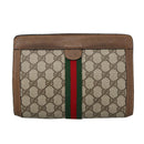 GUCCI GG Plus Supreme web sherry Clutch Bag PVC Leather Beige Auth th5429-2