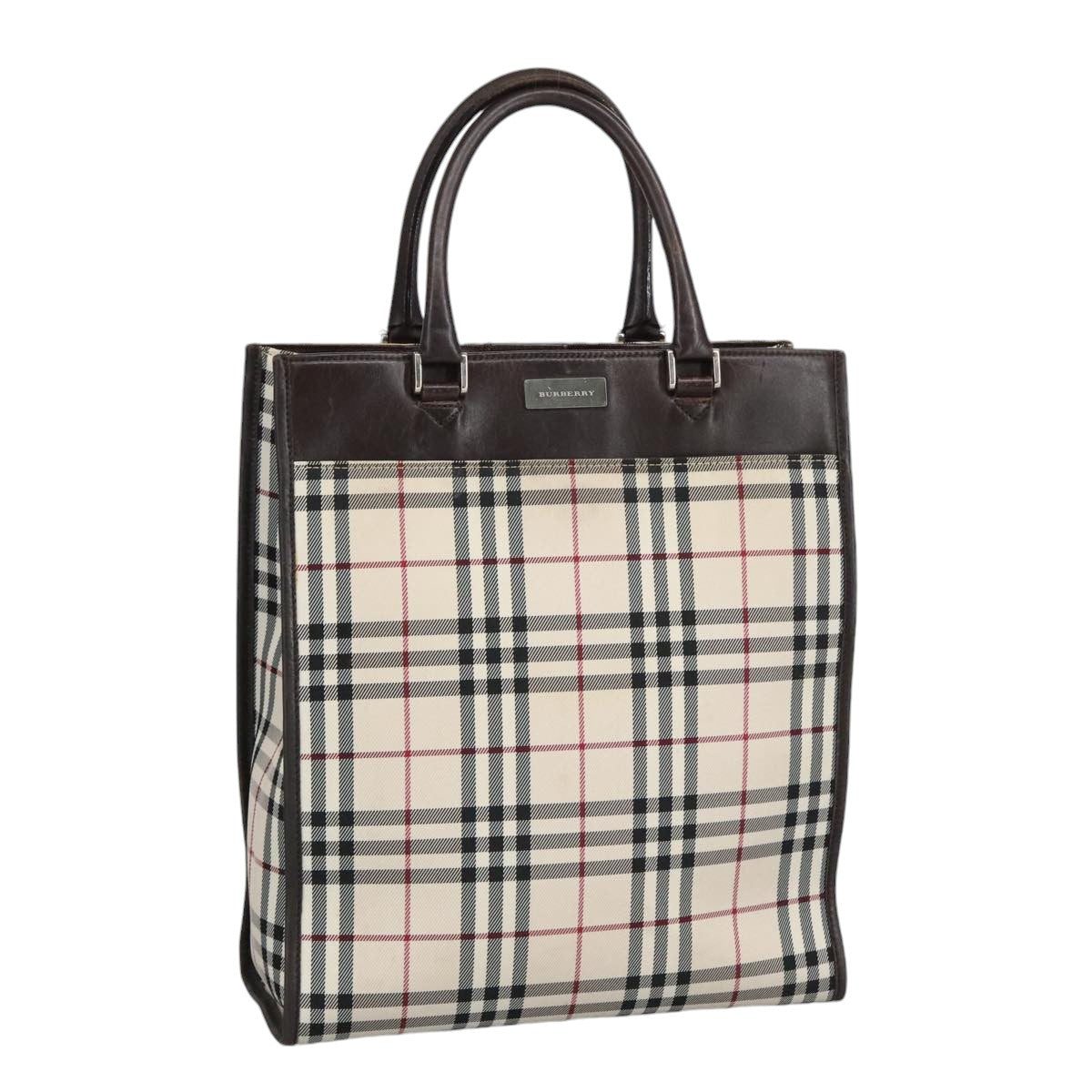 BURBERRY Nova Check Hand Bag Canvas Beige Brown Auth th5430