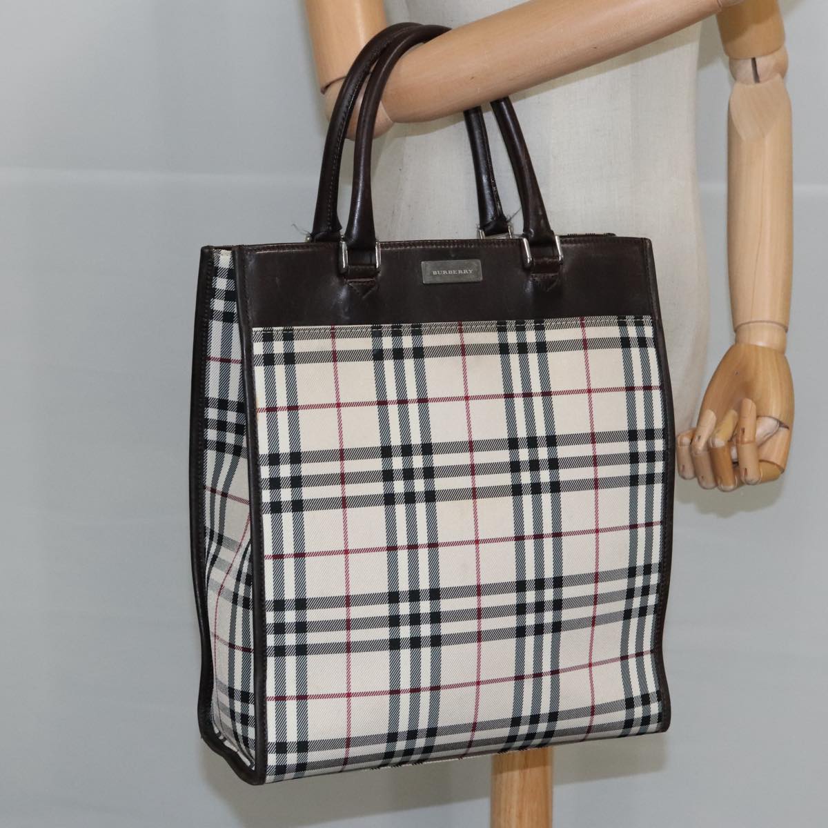 BURBERRY Nova Check Hand Bag Canvas Beige Brown Auth th5430